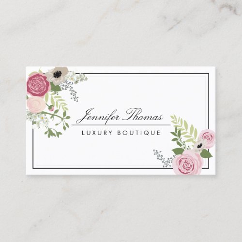 Elegant Vintage Floral Motif Luxury Boutique Business Card