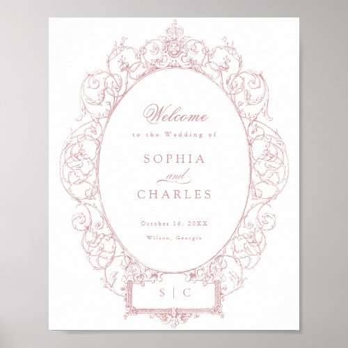 Elegant Vintage Floral Ornament Wedding Welcome Poster