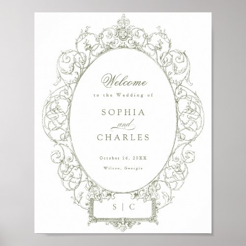 Elegant Vintage Floral Ornament Wedding Welcome Poster