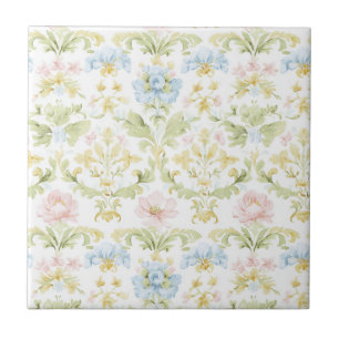 Elegant Vintage Floral Pastel Design Ceramic Tile