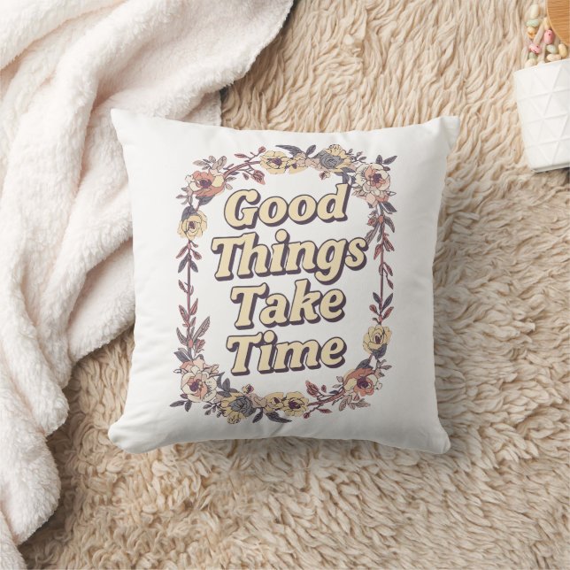 Elegant Vintage Floral Patience Quote Throw Pillow (Blanket)