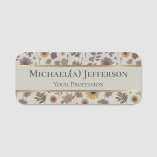 Elegant Vintage Floral Pattern And Grey Gold Girly Name Tag