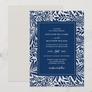 Elegant Vintage Floral Pattern Blue Invitation