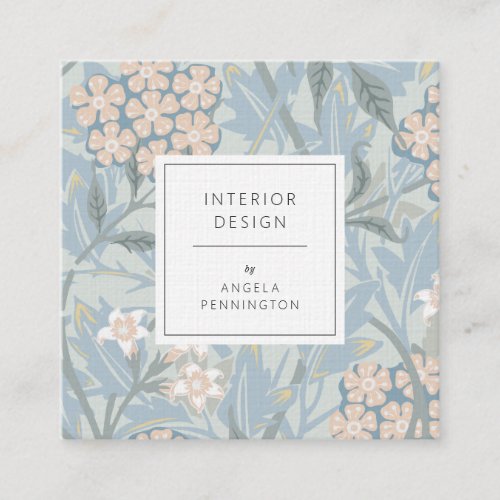 Elegant vintage floral pattern chic pastel green square business card