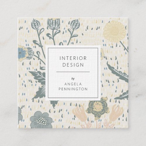 Elegant vintage floral pattern chic pastel ivory square business card