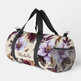 Elegant Vintage Floral Pattern in Purple Burgundy Duffle Bag
