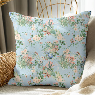Elegant Vintage Floral Pattern Light Blue Throw Pillow
