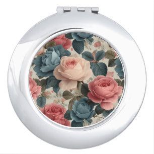 Elegant Vintage Floral Pattern with Roses Compact Mirror
