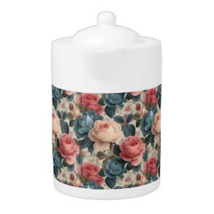 Elegant Vintage Floral Pattern with Roses Teapot