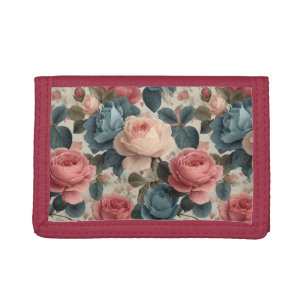 Elegant Vintage Floral Pattern with Roses Tri-fold Wallet