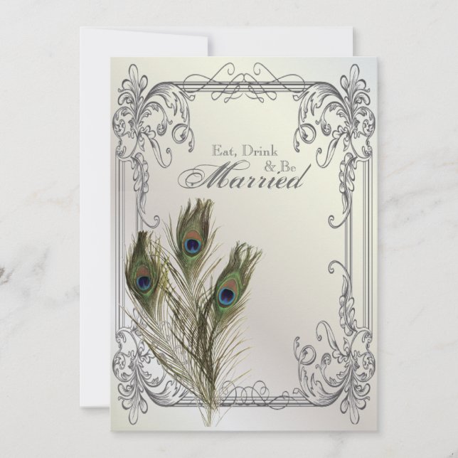 elegant vintage floral peacock rehearsal dinner invitation (Front)