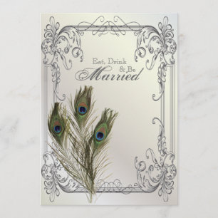 elegant vintage floral peacock rehearsal dinner invitation