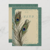 elegant vintage floral peacock wedding RSVP Invitation Postcard (Front/Back)