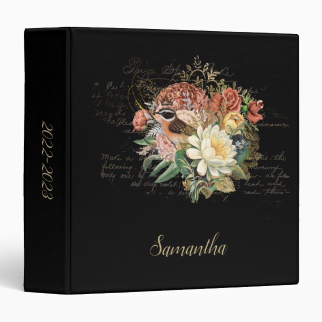 Elegant Vintage Floral Personalized 3 Ring Binder (Front/Spine)