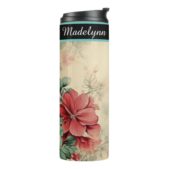 Elegant Vintage Floral Personalized Bridesmaid  Thermal Tumbler (Rotated Left)