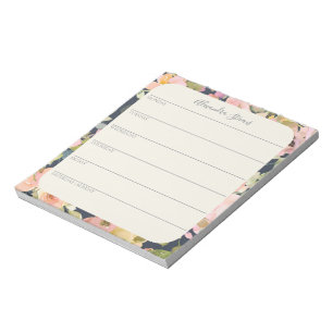 Elegant Vintage Floral Personalized Weekly Planner Notepad