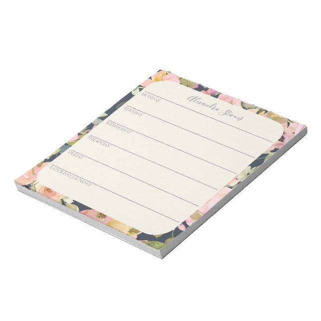 Elegant Vintage Floral Personalized Weekly Planner Notepad (Rotated)