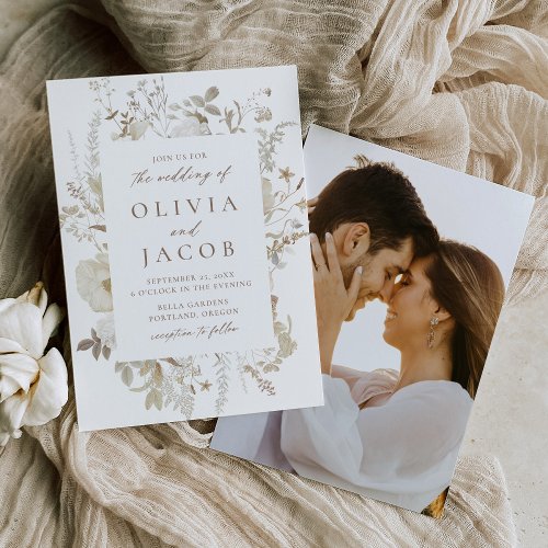 Elegant Vintage Floral Photo Wedding Invitation