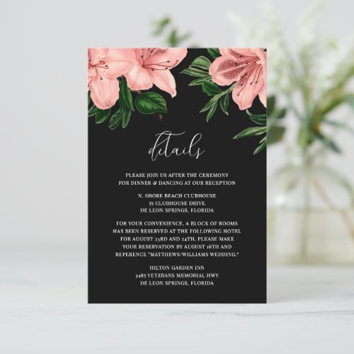 Elegant Vintage Floral Pink and Black Wedding  Enclosure Card