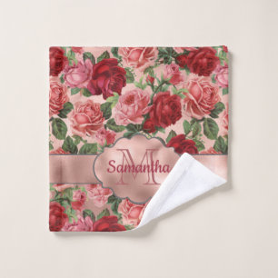Elegant Vintage Floral Pink Rose Gold Monogrammed Wash Cloth