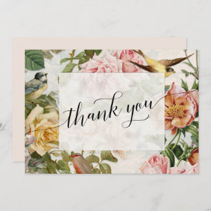Elegant Vintage Floral Pink Roses Script Thank You