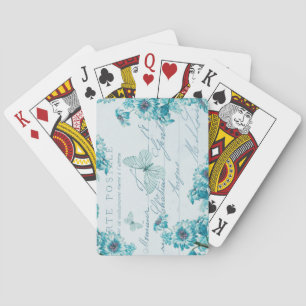 Elegant vintage floral playing cards in blue
