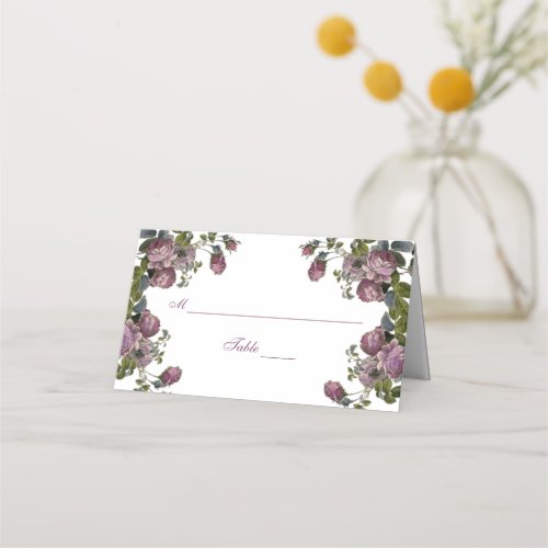 Elegant Vintage Floral Purple Wedding Folded Table Place Card