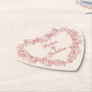 Elegant Vintage Floral Red Heart Valentines Day Paper Coaster