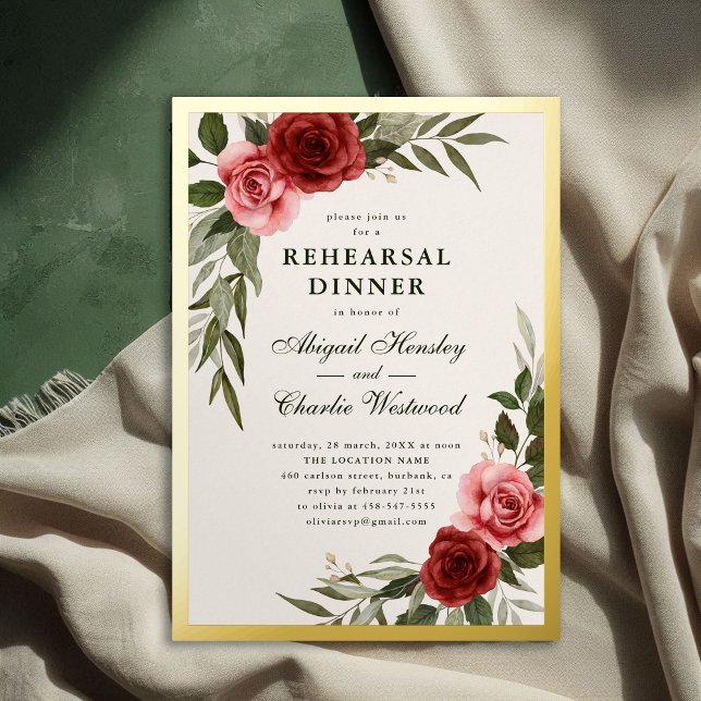 Elegant Vintage Floral Rehearsal Dinner Foil Invitation (Creator Uploaded)