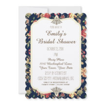 Elegant Vintage Floral Rose Blue Bridal Shower