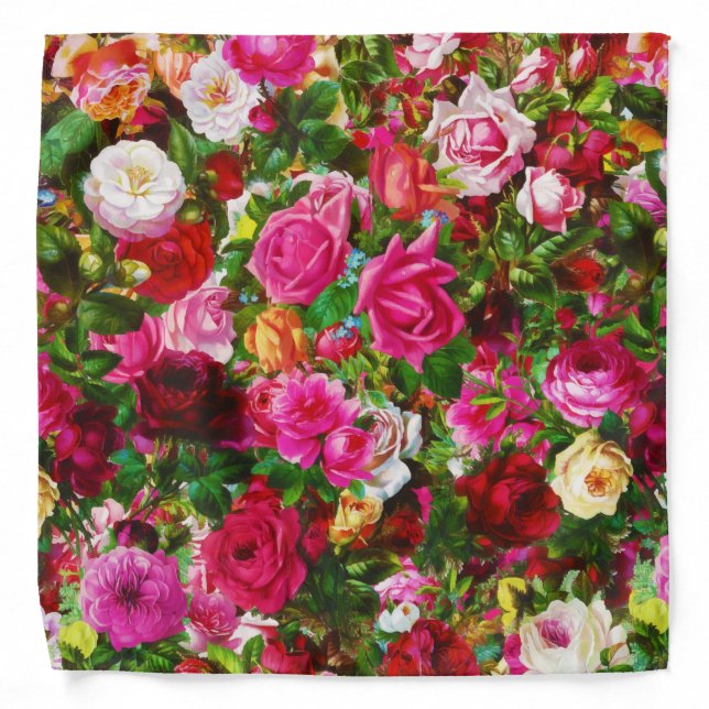 Elegant Vintage Floral Rose Garden Blossom Bandana (Front)