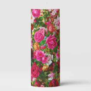 Elegant Vintage Floral Rose Garden Blossom Pillar Candle