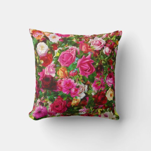 Elegant Vintage Floral Rose Garden Blossom Throw Pillow