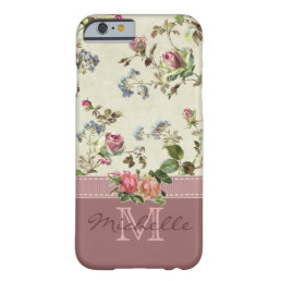 Elegant Vintage Floral Rose Monogram Name Barely There iPhone 6 Case