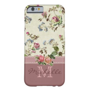 Elegant Vintage Floral Rose Monogram Name Barely There Iphone 6 Case by MaggieMart at Zazzle