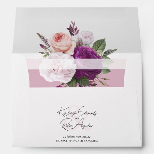 Elegant Vintage Floral Roses  Dusty Mauve Wedding Envelope