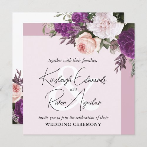 Elegant Vintage Floral Roses  Dusty Mauve Wedding Invitation