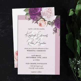 Elegant Vintage Floral Roses & Dusty Mauve Wedding Invitation