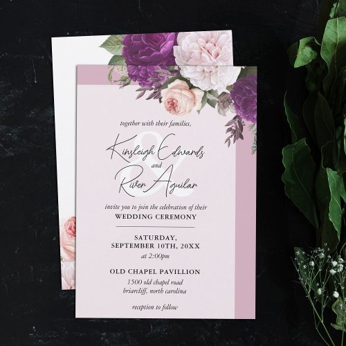 Elegant Vintage Floral Roses  Dusty Mauve Wedding Invitation