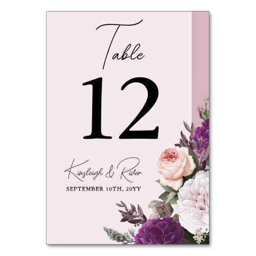 Elegant Vintage Floral Roses  Dusty Mauve Wedding Table Number