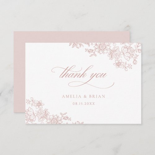 Elegant Vintage Floral Royal Blush Pink Wedding Thank You Card