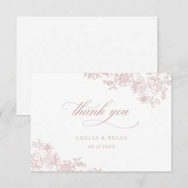 Elegant Vintage Floral Royal Blush Pink Wedding Thank You Card | Zazzle