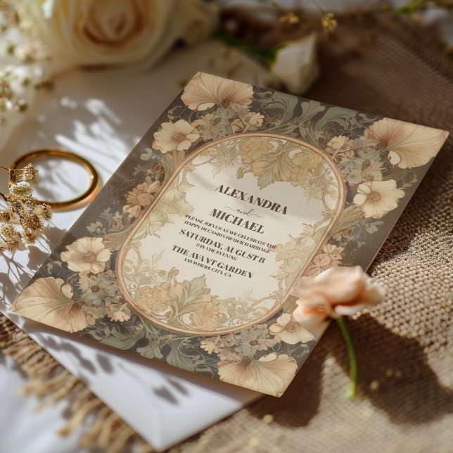 Elegant Vintage Floral Sage and Ivory Wedding Invitation (Creator Uploaded)