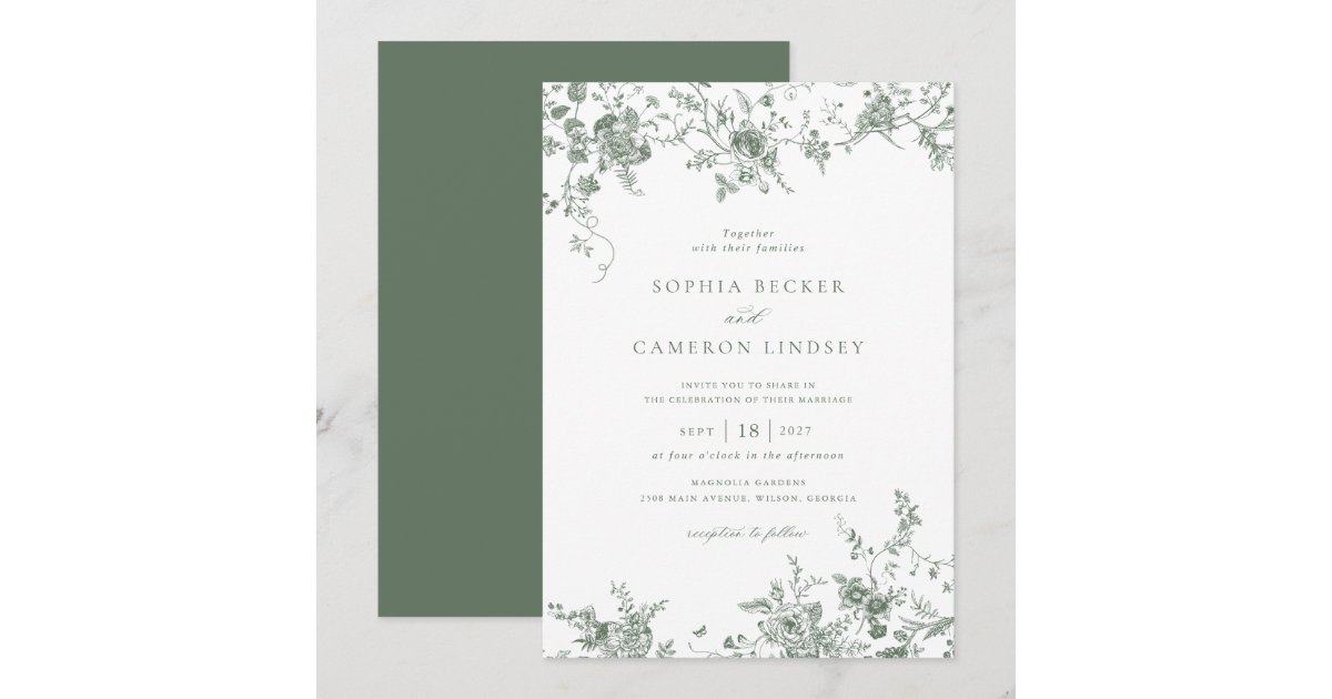 Elegant Vintage Floral Sage Green Wedding Invitation | Zazzle