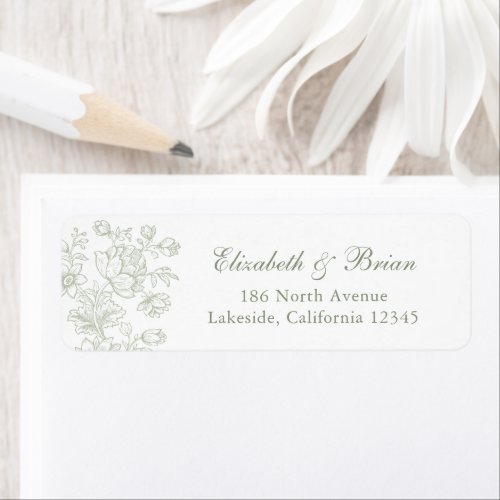 Elegant Vintage Floral Sage Script Wedding Address Label