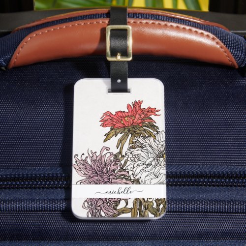 Elegant Vintage Floral Script Name Luggage Tag