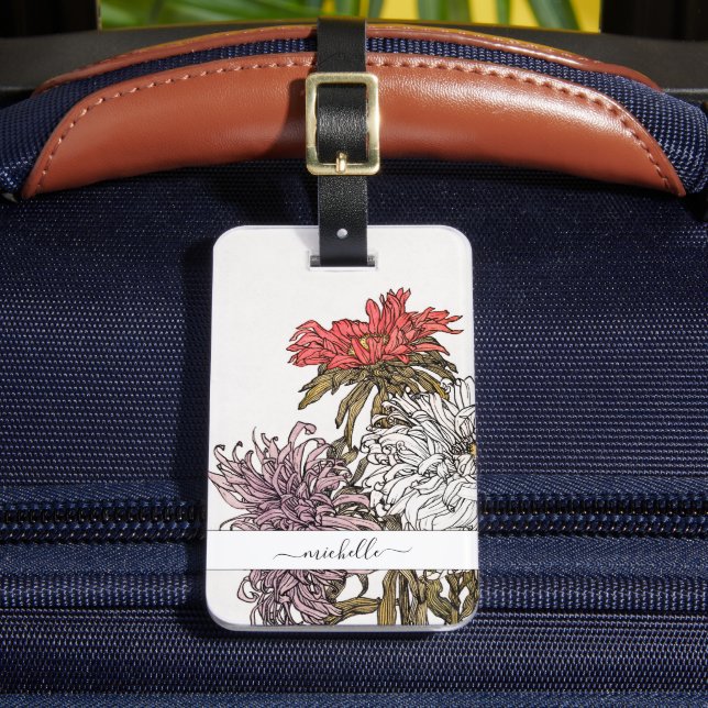 Elegant Vintage Floral Script Name Luggage Tag (Front Insitu 2)