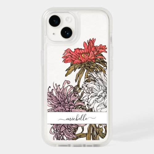Elegant Vintage Floral Script Name OtterBox iPhone 14 Case