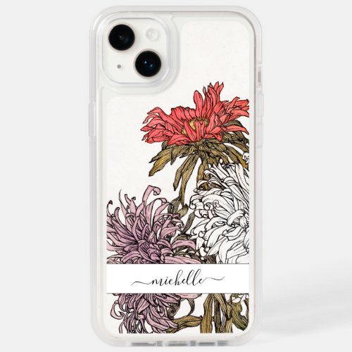 Elegant Vintage Floral Script Name OtterBox iPhone 14 Plus Case