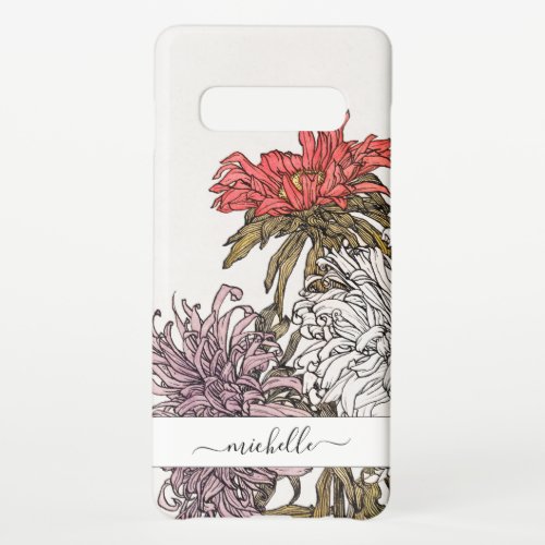 Elegant Vintage Floral Script Name Samsung Galaxy S10 Case